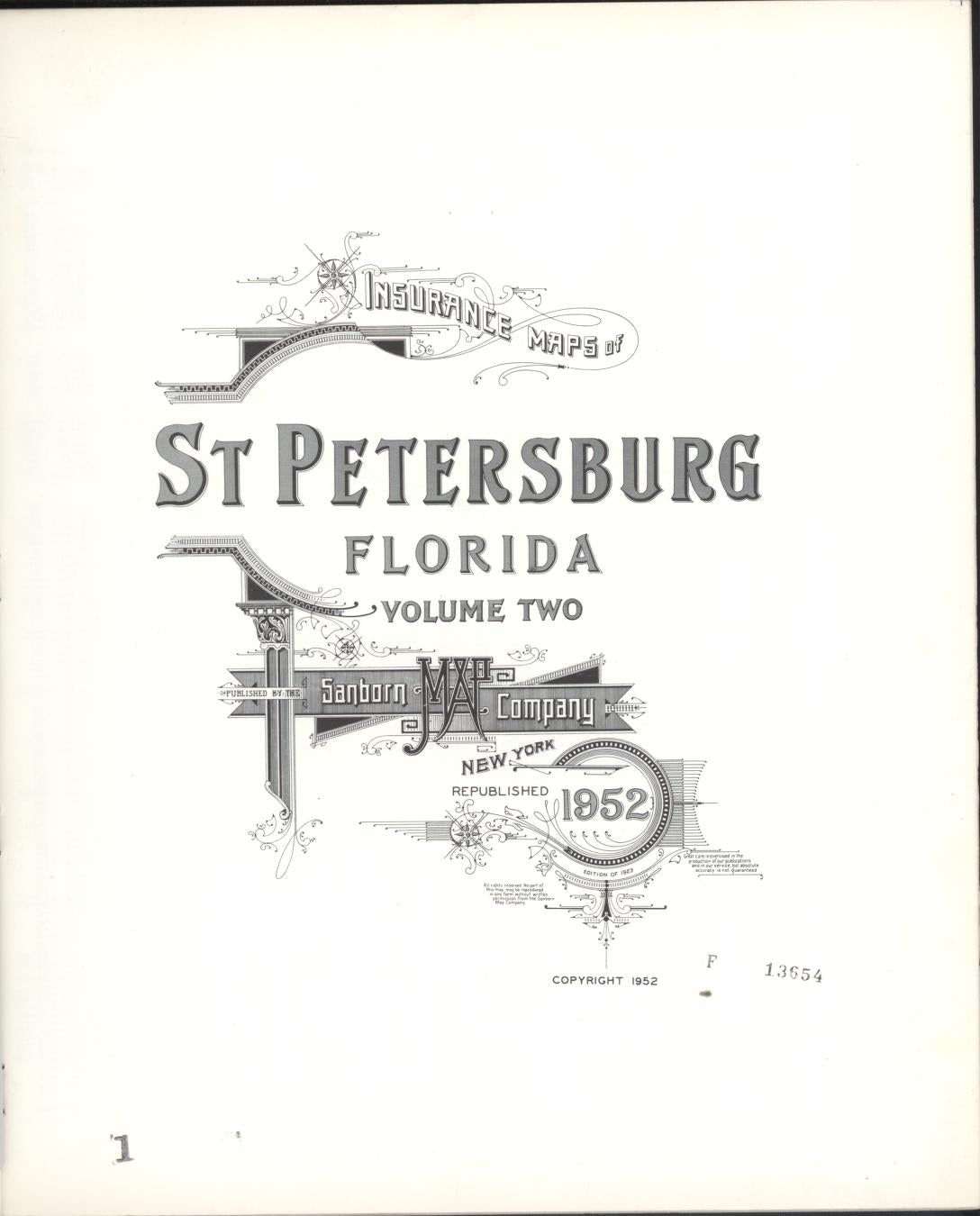 Sanborn Fire Insurance Map from Saint Petersburg, Pinellas County, Florida (1952), Sheet #0001 - Complete Map Set gallery image, historic Sanborn map, vintage wall art, Florida Florida