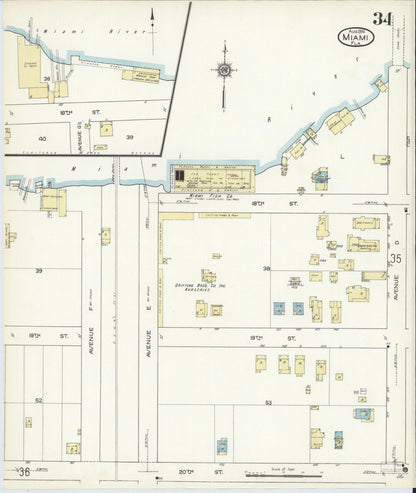Sanborn Fire Insurance Map from Miami, Dade County, Florida (1914), Sheet #0034 - Historic Sanborn Fire Insurance Map Print, vintage old map wall art, antique decor, genealogy gift, Florida Florida map