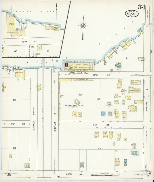 Sanborn Fire Insurance Map from Miami, Dade County, Florida (1914), Sheet #0034 - Historic Sanborn Fire Insurance Map Print, vintage old map wall art, antique decor, genealogy gift, Florida Florida map