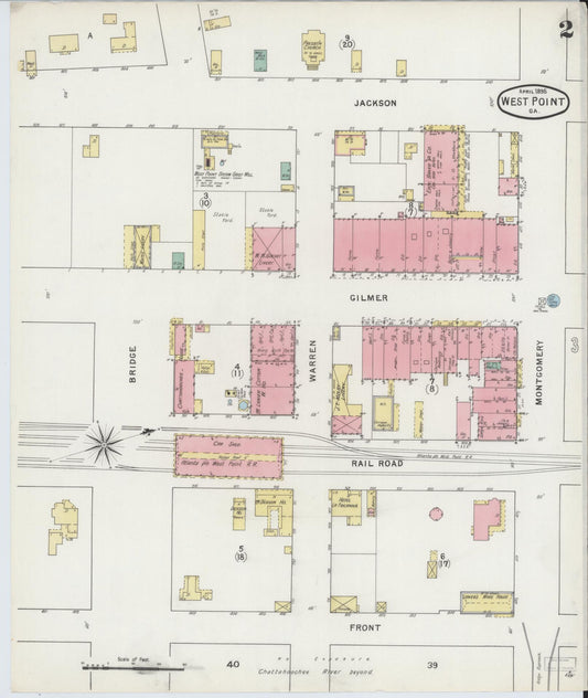 Sanborn Fire Insurance Map from West Point, Troup County, Georgia (1895), Sheet #0002 - Historic Sanborn Fire Insurance Map Print, vintage old map wall art, antique decor, genealogy gift, Georgia Georgia map