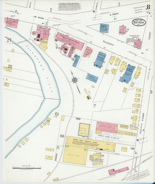 Sanborn Fire Insurance Map from Batavia, Genesee County, New York (1919), Sheet #0008 - Historic Sanborn Fire Insurance Map Print, vintage old map wall art, antique decor, genealogy gift, New York New York map