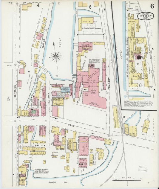 Sanborn Fire Insurance Map from Derby, New Haven County, Connecticut (1896), Sheet #0006 - Historic Sanborn Fire Insurance Map Print, vintage old map wall art, antique decor, genealogy gift, Connecticut Connecticut map