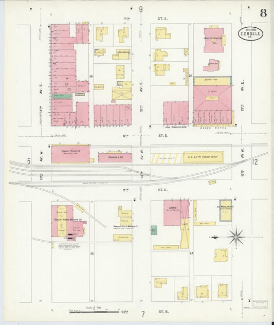 Sanborn Fire Insurance Map from Cordele, Crisp County, Georgia (1908), Sheet #0008 - Historic Sanborn Fire Insurance Map Print, vintage old map wall art, antique decor, genealogy gift, Georgia Georgia map