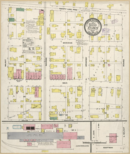 Sanborn Fire Insurance Map from Atlanta, Hamilton And Tipton Counties, Indiana (1909), Sheet #0001 - Historic Sanborn Fire Insurance Map Print, vintage old map wall art, antique decor, genealogy gift, Indiana Indiana map