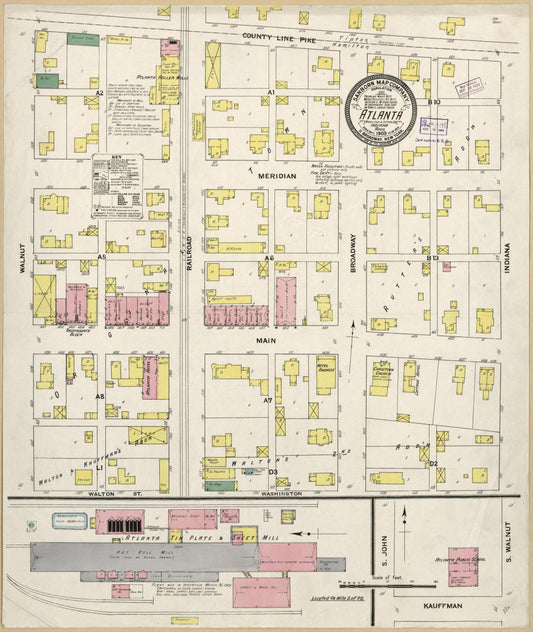 Sanborn Fire Insurance Map from Atlanta, Hamilton And Tipton Counties, Indiana (1909), Sheet #0001 - Historic Sanborn Fire Insurance Map Print, vintage old map wall art, antique decor, genealogy gift, Indiana Indiana map