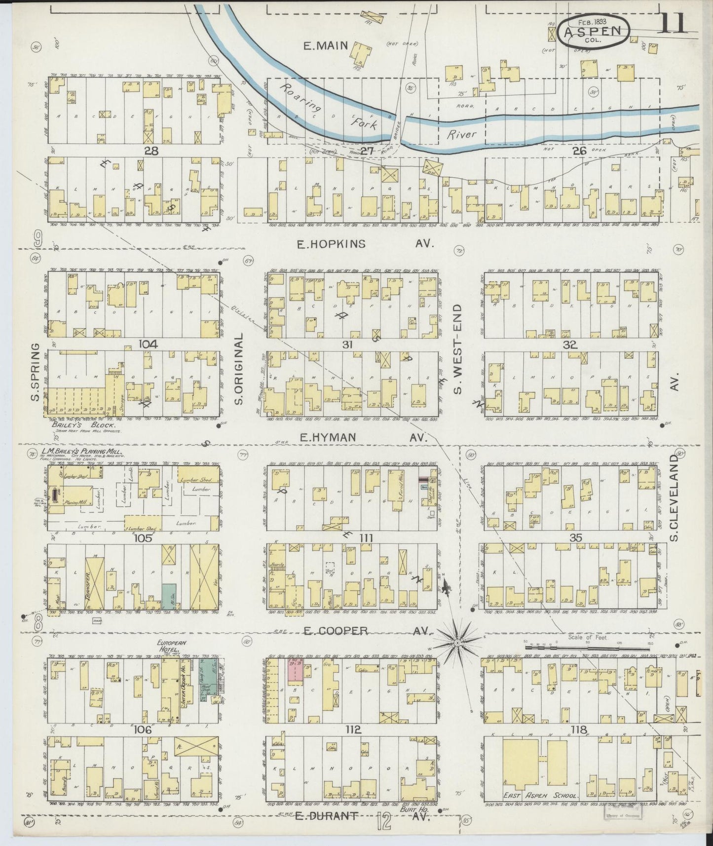Sanborn Fire Insurance Map from Aspen, Pitkin County, Colorado (1893), Sheet #0011 - Complete Map Set gallery image, historic Sanborn map, vintage wall art, Colorado Colorado