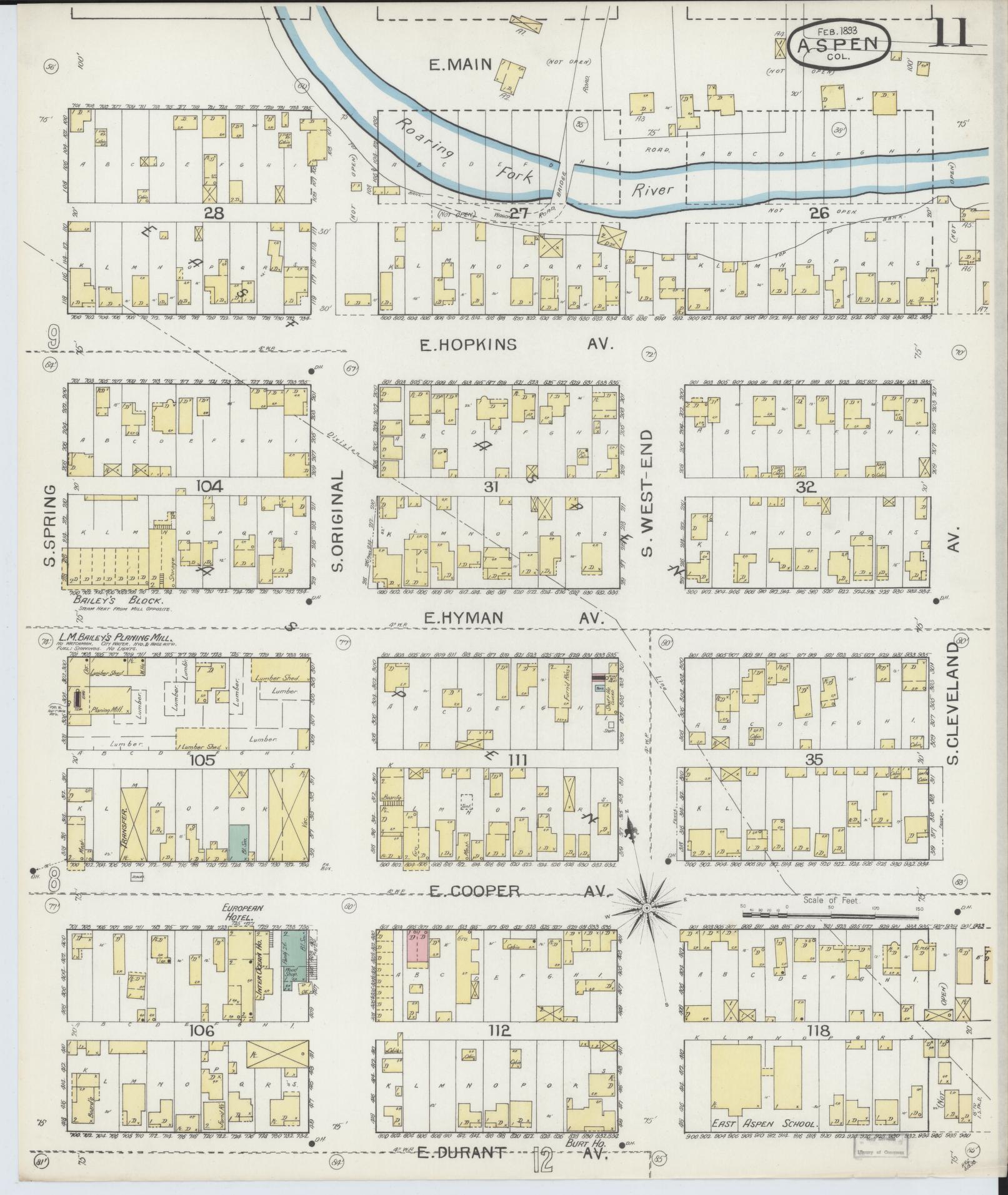 Sanborn Fire Insurance Map from Aspen, Pitkin County, Colorado (1893), Sheet #0011 - Complete Map Set gallery image, historic Sanborn map, vintage wall art, Colorado Colorado