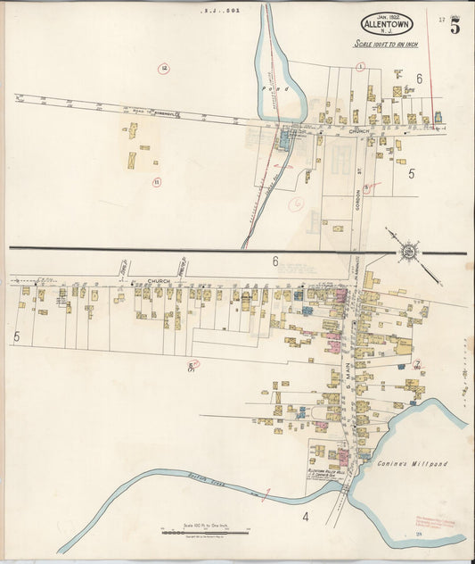 Sanborn Fire Insurance Map from Allentown, Monmouth County, New Jersey (1940), Sheet #0005 - Historic Sanborn Fire Insurance Map Print, vintage old map wall art, antique decor, genealogy gift, New Jersey New Jersey map