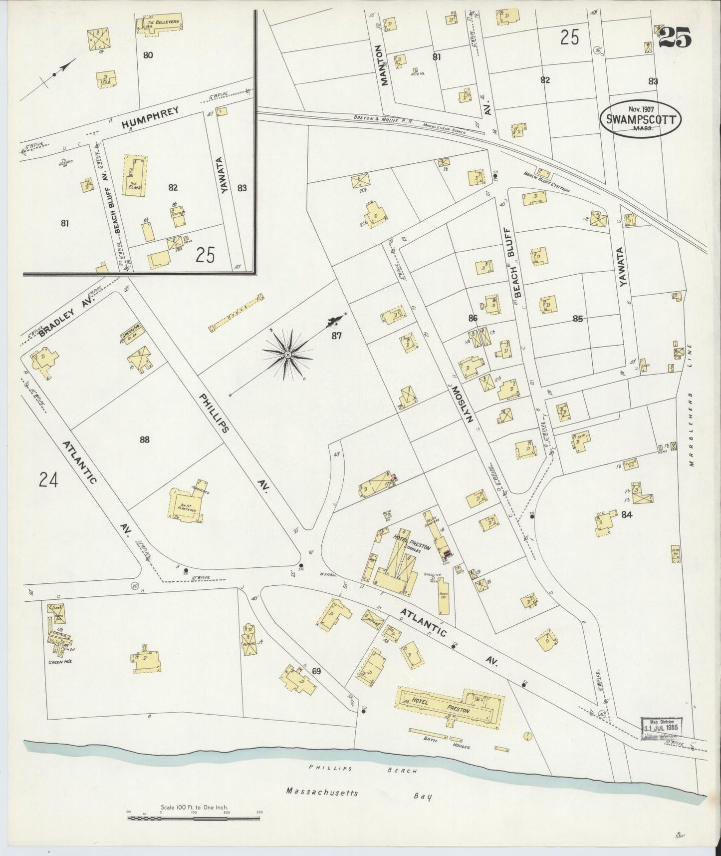 Sanborn Fire Insurance Map from Swampscott, Essex County, Massachusetts (1907), Sheet #0025 - Complete Map Set gallery image, historic Sanborn map, vintage wall art, Massachusetts Massachusetts