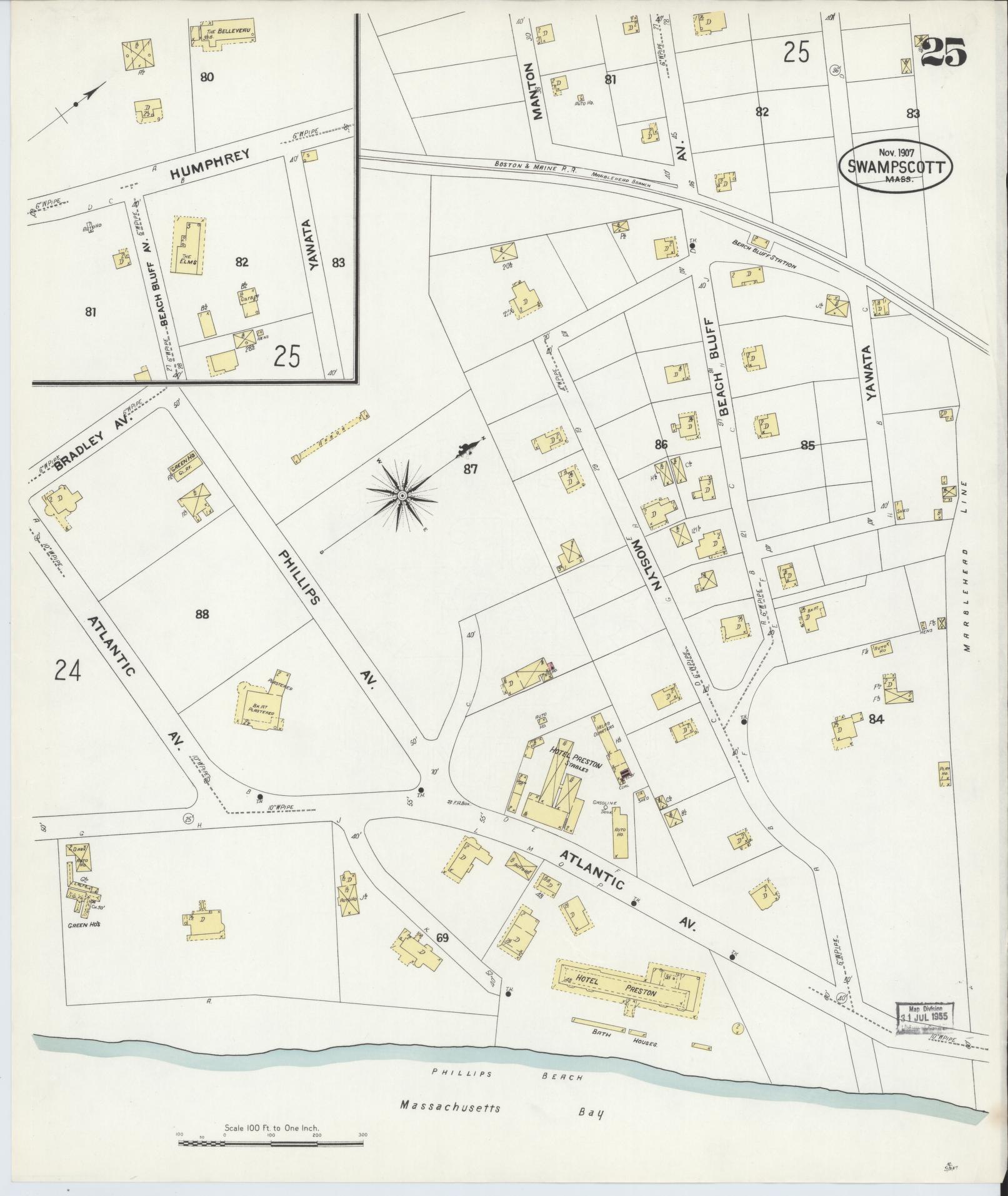 Sanborn Fire Insurance Map from Swampscott, Essex County, Massachusetts (1907), Sheet #0025 - Complete Map Set gallery image, historic Sanborn map, vintage wall art, Massachusetts Massachusetts