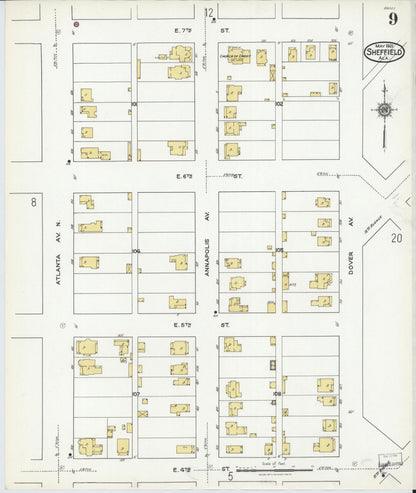Sanborn Fire Insurance Map from Sheffield, Colbert County, Alabama (1921), Sheet #0009 - Complete Map Set gallery image, historic Sanborn map, vintage wall art, Alabama Alabama