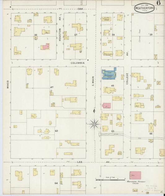 Sanborn Fire Insurance Map from Weatherford, Parker County, Texas (1894), Sheet #0006 - Historic Sanborn Fire Insurance Map Print, vintage old map wall art, antique decor, genealogy gift, Texas Texas map