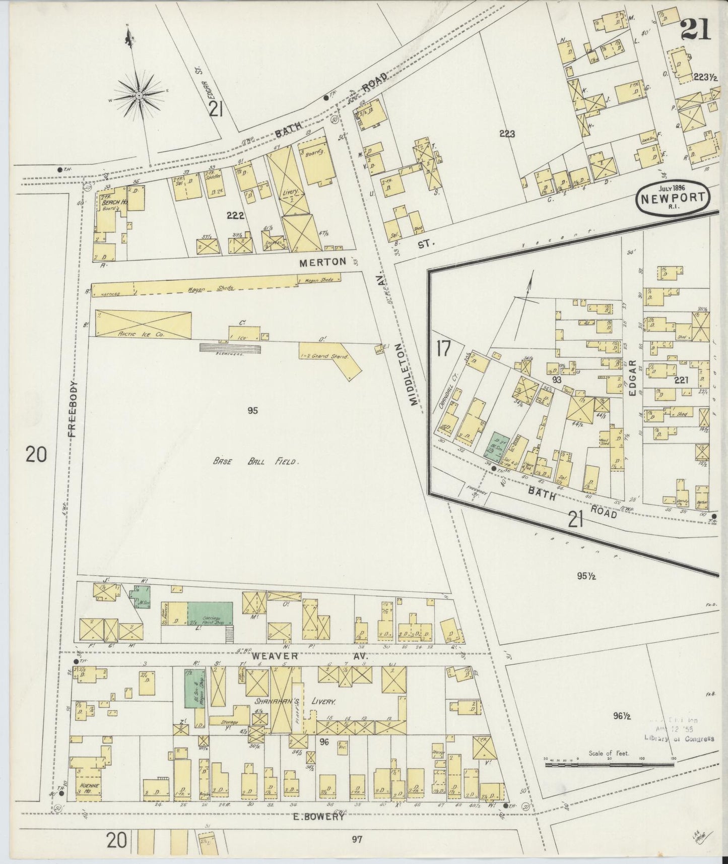 Sanborn Fire Insurance Map from Newport, Newport County, Rhode Island (1896), Sheet #0021 - Complete Map Set gallery image, historic Sanborn map, vintage wall art, Rhode Island Rhode Island