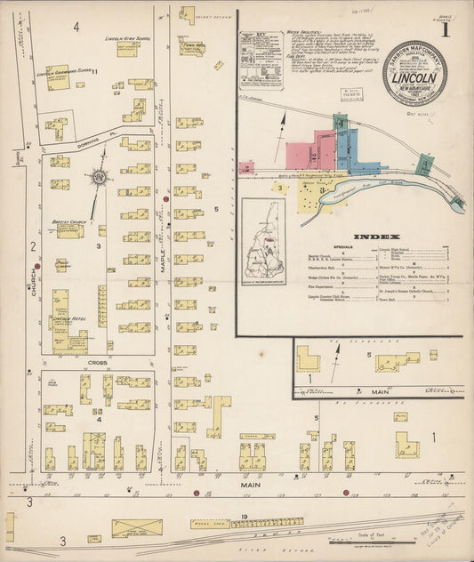 Sanborn Fire Insurance Map from Lincoln, Grafton County, New Hampshire (1921), Sheet #0001 - Historic Sanborn Fire Insurance Map Print, vintage old map wall art, antique decor, genealogy gift, New Hampshire New Hampshire map