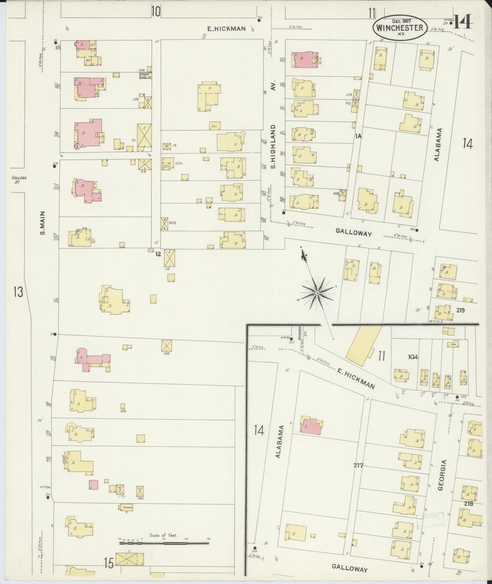 Sanborn Fire Insurance Map from Winchester, Clark County, Kentucky (1907), Sheet #0014 - Complete Map Set gallery image, historic Sanborn map, vintage wall art, Kentucky Kentucky