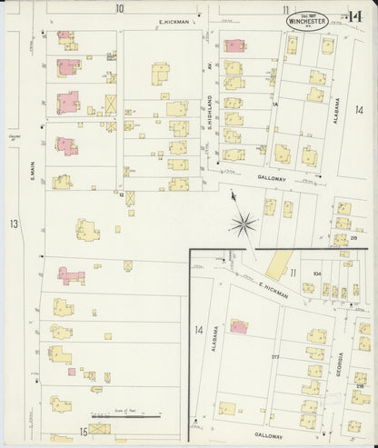 Sanborn Fire Insurance Map from Winchester, Clark County, Kentucky (1907), Sheet #0014 - Complete Map Set gallery image, historic Sanborn map, vintage wall art, Kentucky Kentucky