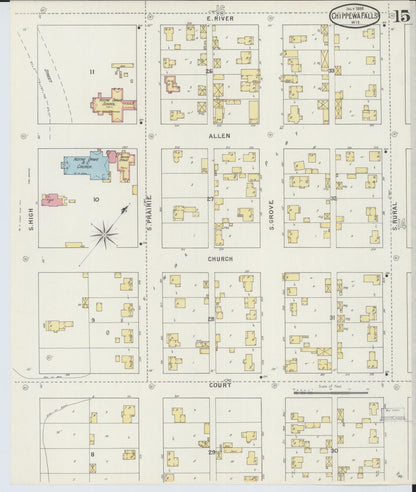 Sanborn Fire Insurance Map from Chippewa Falls, Chippewa County, Wisconsin (1895), Sheet #0015 - Historic Sanborn Fire Insurance Map Print, vintage old map wall art, antique decor, genealogy gift, Wisconsin Wisconsin map