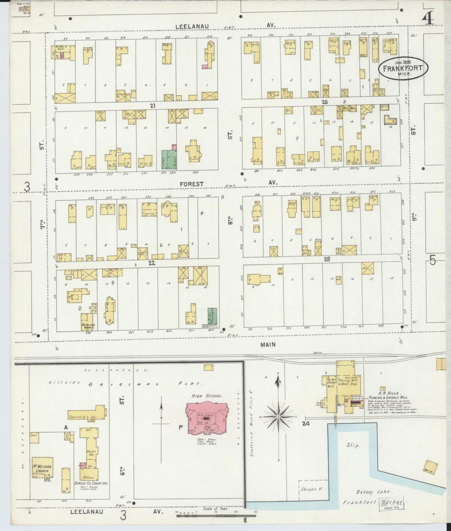 Sanborn Fire Insurance Map from Frankfort, Benzie County, Michigan (1899), Sheet #0004 - Complete Map Set gallery image, historic Sanborn map, vintage wall art, Michigan Michigan