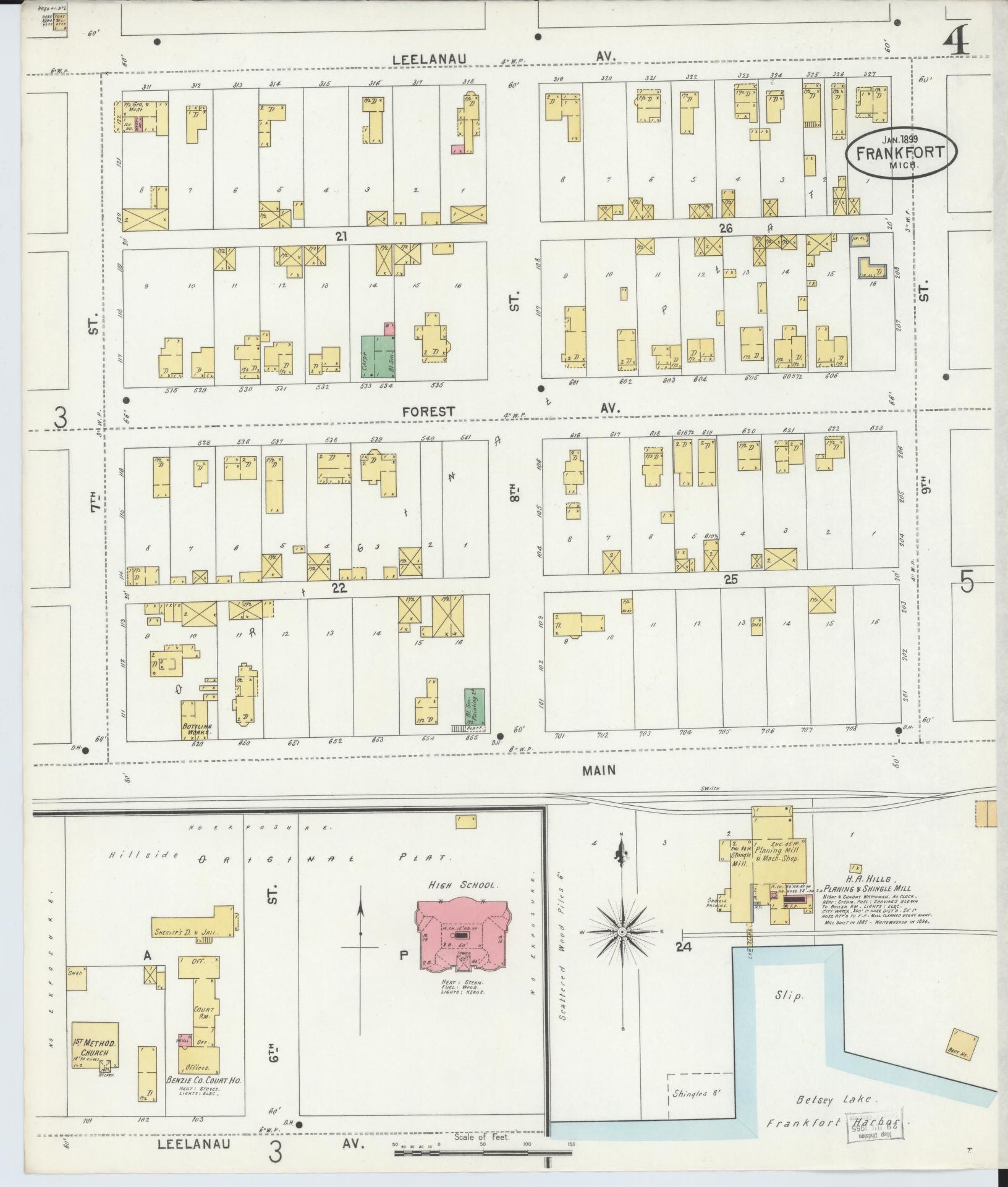 Sanborn Fire Insurance Map from Frankfort, Benzie County, Michigan (1899), Sheet #0004 - Complete Map Set gallery image, historic Sanborn map, vintage wall art, Michigan Michigan