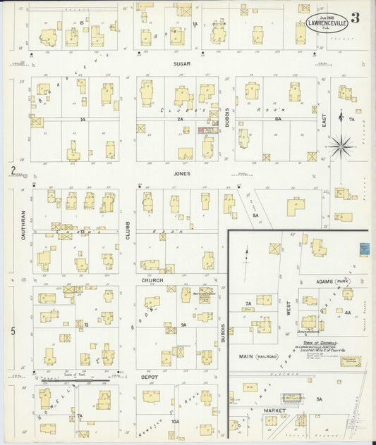 Sanborn Fire Insurance Map from Lawrenceville, Lawrence County, Illinois (1908), Sheet #0003 - Historic Sanborn Fire Insurance Map Print, vintage old map wall art, antique decor, genealogy gift, Illinois Illinois map