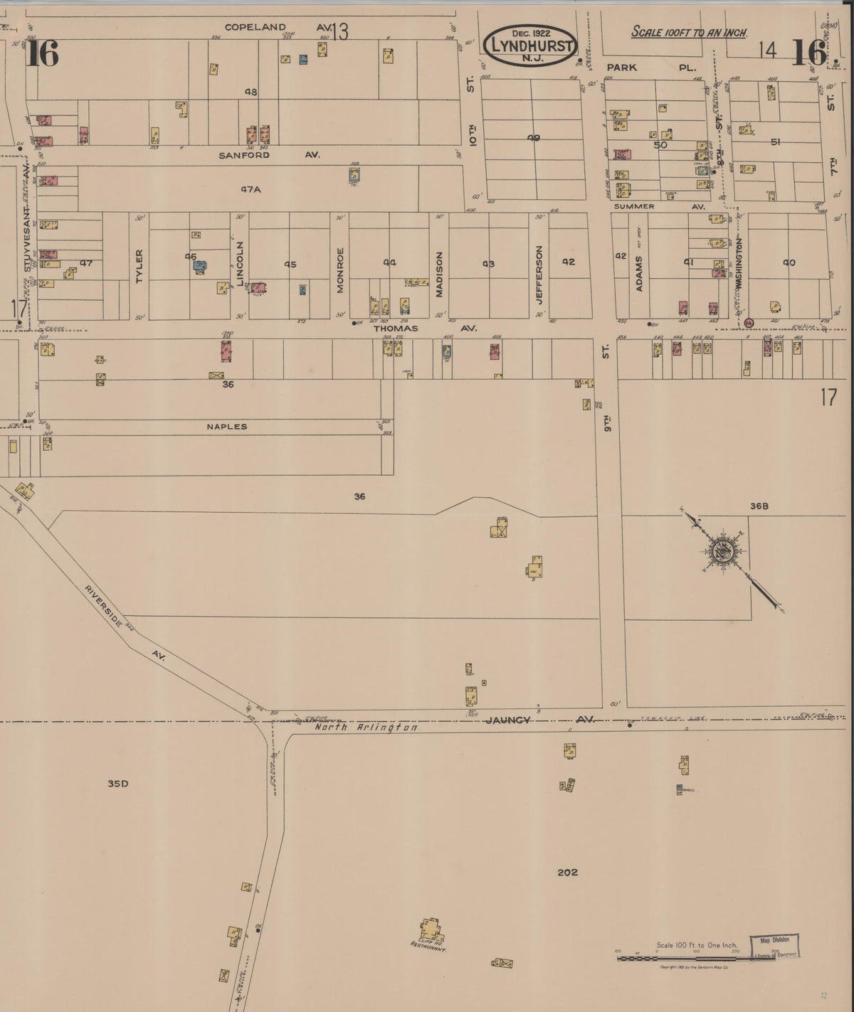 Sanborn Fire Insurance Map from Lyndhurst, Bergen County, New Jersey (1922), Sheet #0016 - Complete Map Set gallery image, historic Sanborn map, vintage wall art, New Jersey New Jersey