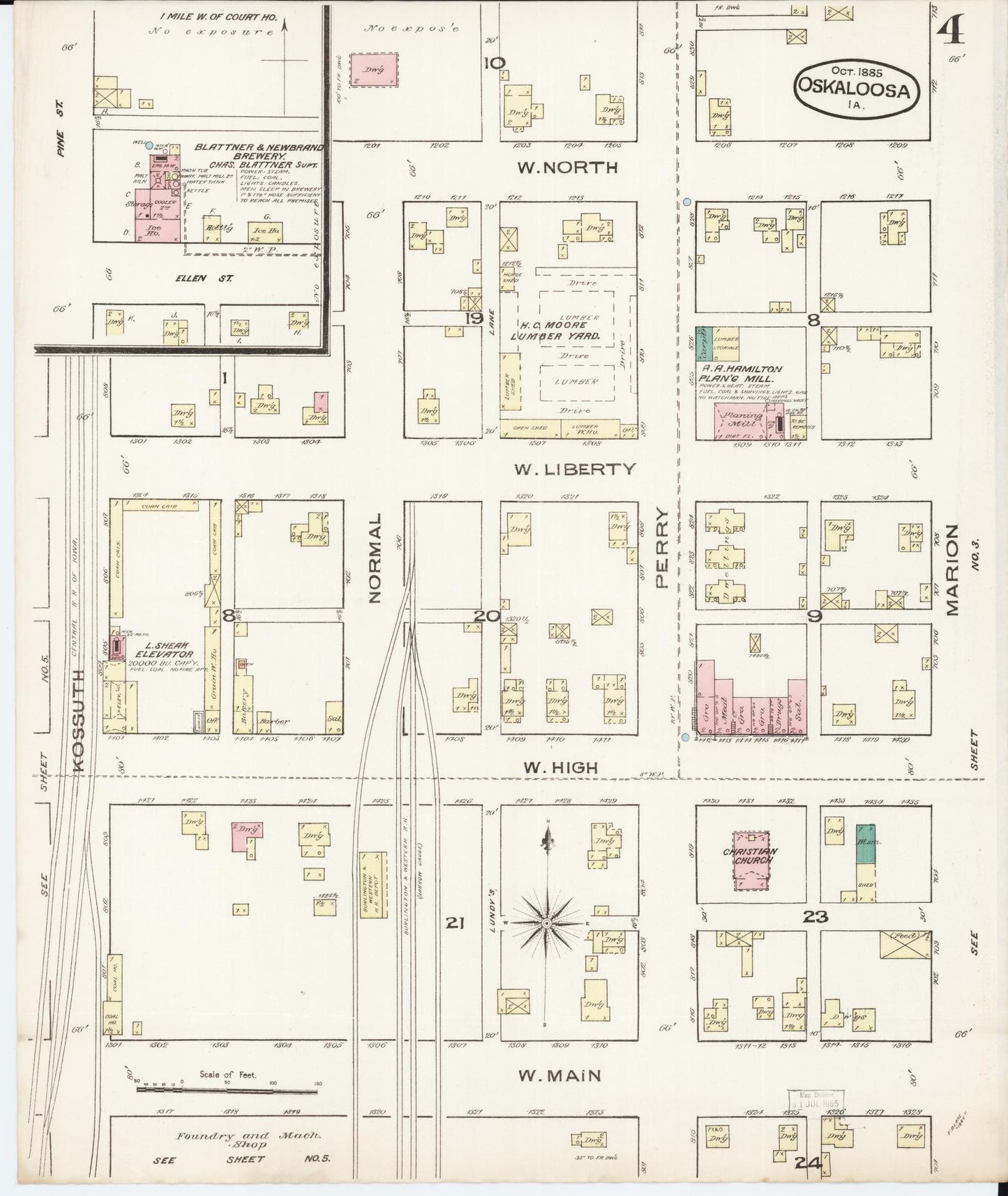Sanborn Fire Insurance Map from Oskaloosa, Mahaska County, Iowa (1885), Sheet #0004 - Historic Sanborn Fire Insurance Map Print