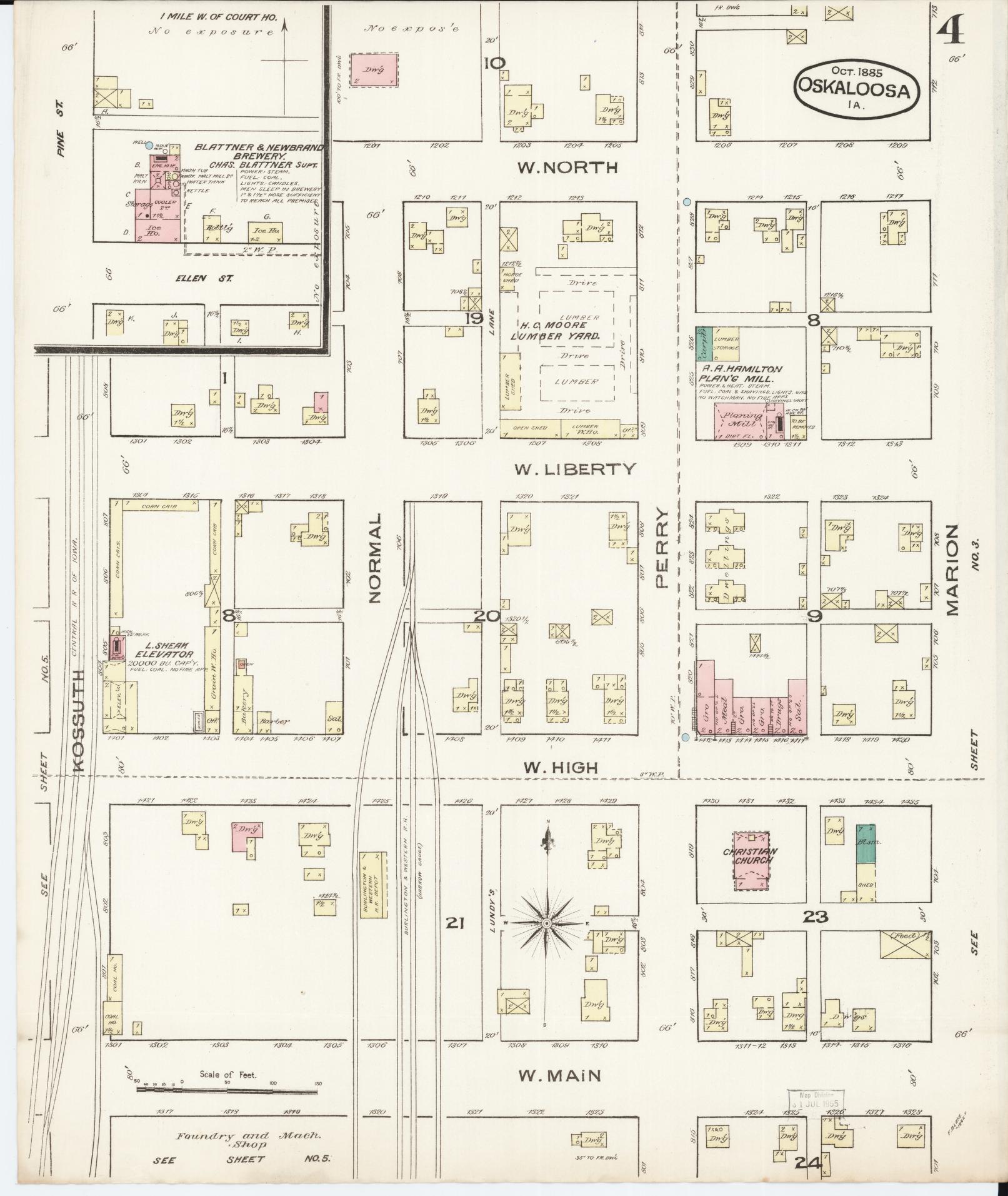 Sanborn Fire Insurance Map from Oskaloosa, Mahaska County, Iowa (1885), Sheet #0004 - Historic Sanborn Fire Insurance Map Print