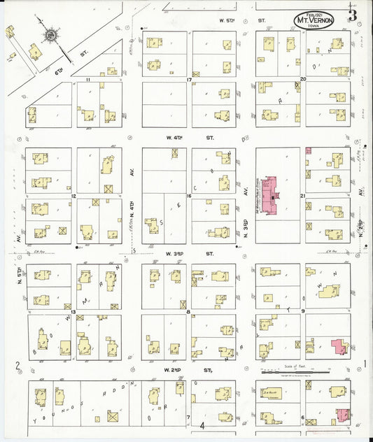Sanborn Fire Insurance Map from Mount Vernon, Linn County, Iowa (1921), Sheet #0003 - Historic Sanborn Fire Insurance Map Print, vintage old map wall art