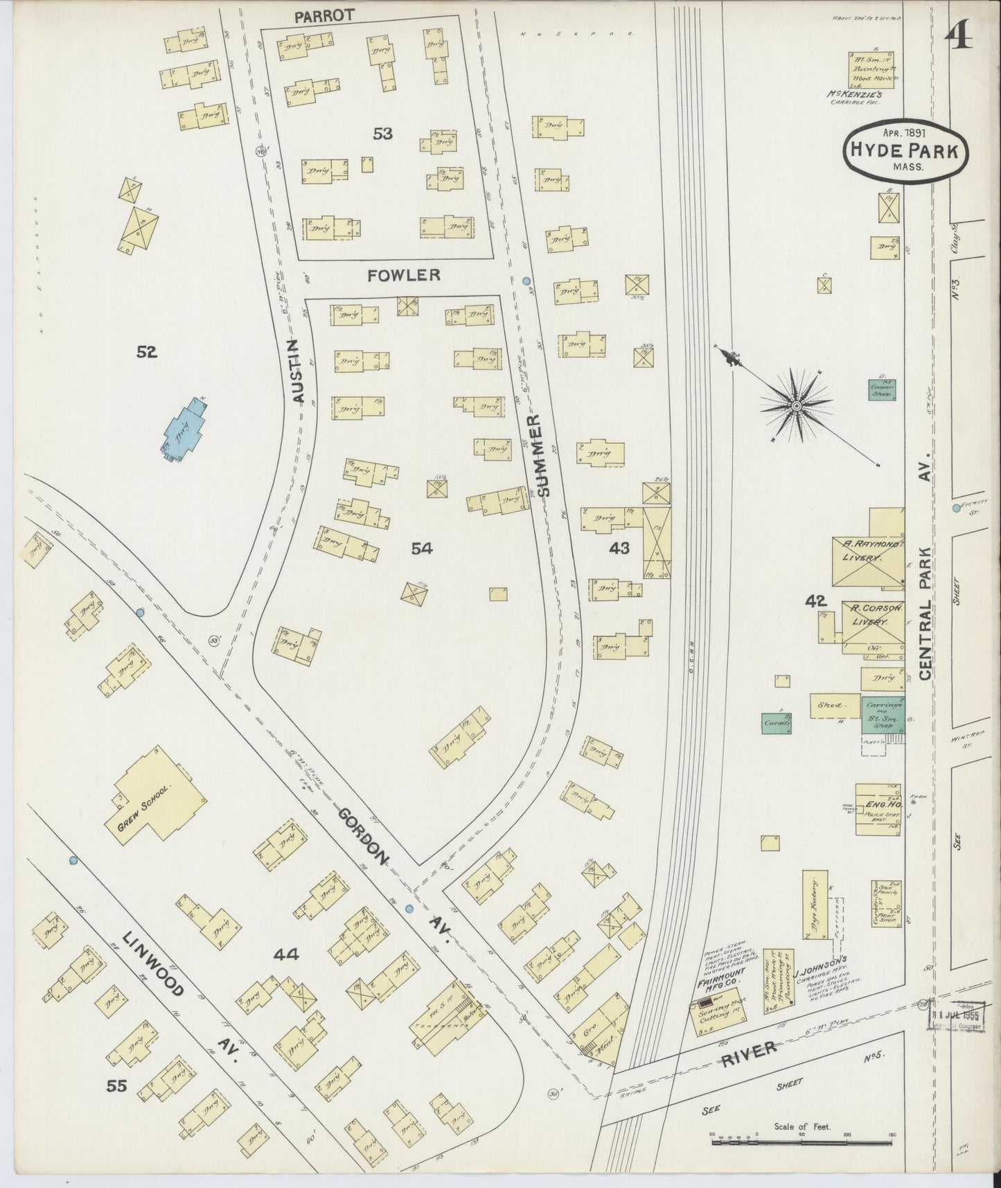 Sanborn Fire Insurance Map from Hyde Park, Norfolk County, Massachusetts (1891), Sheet #0004 - Complete Map Set gallery image, historic Sanborn map, vintage wall art, Massachusetts Massachusetts