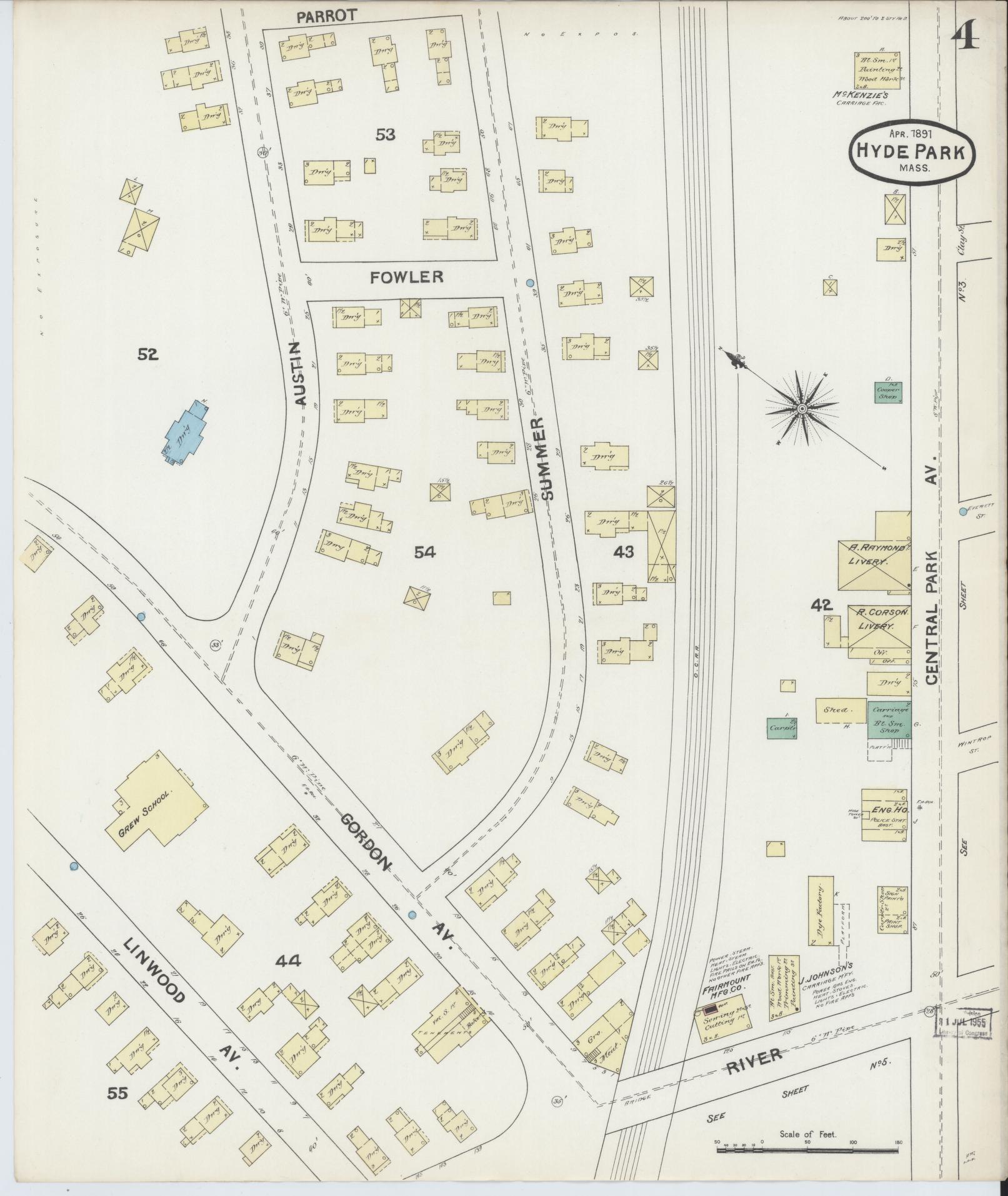 Sanborn Fire Insurance Map from Hyde Park, Norfolk County, Massachusetts (1891), Sheet #0004 - Complete Map Set gallery image, historic Sanborn map, vintage wall art, Massachusetts Massachusetts
