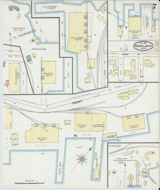 Sanborn Fire Insurance Map from Rockland, Knox County, Maine (1892), Sheet #0007 - Historic Sanborn Fire Insurance Map Print, vintage old map wall art, antique decor, genealogy gift, Maine Maine map