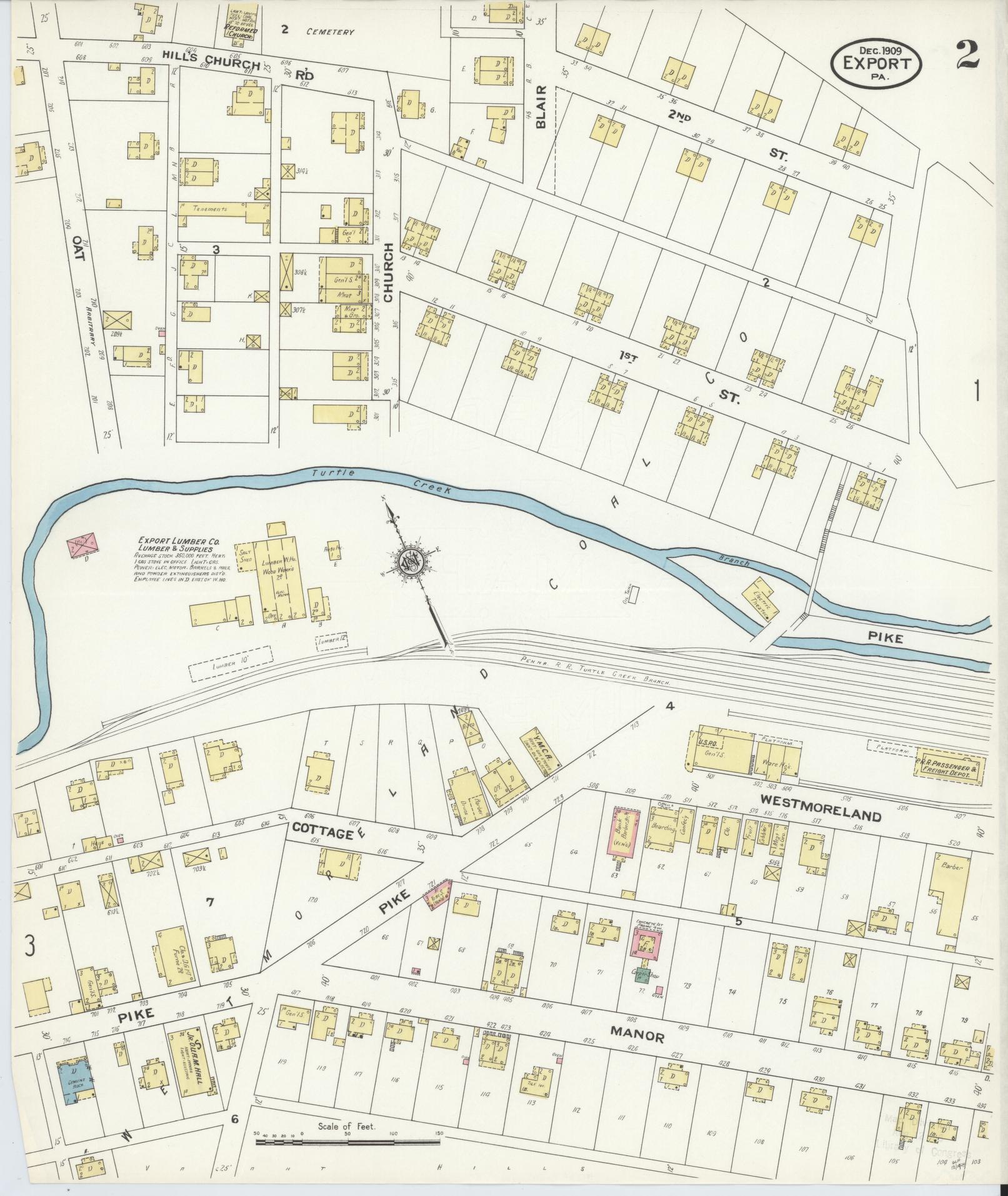Sanborn Fire Insurance Map from Export, Westmoreland County, Pennsylvania (1909), Sheet #0002 - Historic Sanborn Fire Insurance Map Print, vintage old map wall art, antique decor, genealogy gift, Pennsylvania Pennsylvania map