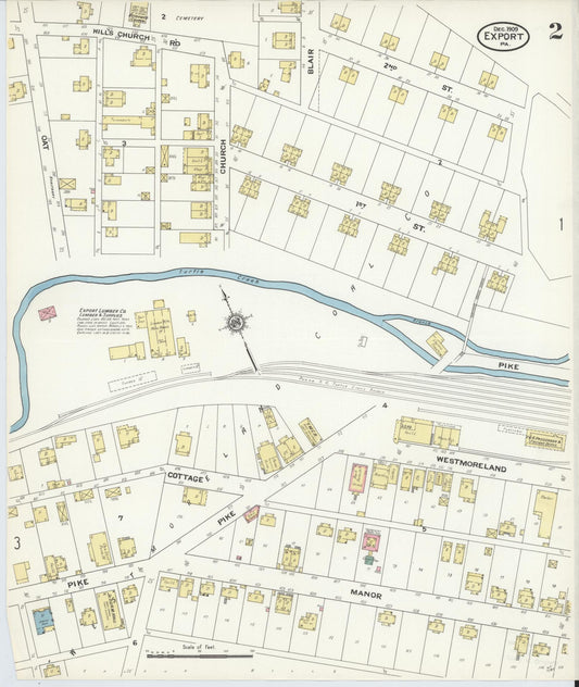 Sanborn Fire Insurance Map from Export, Westmoreland County, Pennsylvania (1909), Sheet #0002 - Historic Sanborn Fire Insurance Map Print, vintage old map wall art, antique decor, genealogy gift, Pennsylvania Pennsylvania map