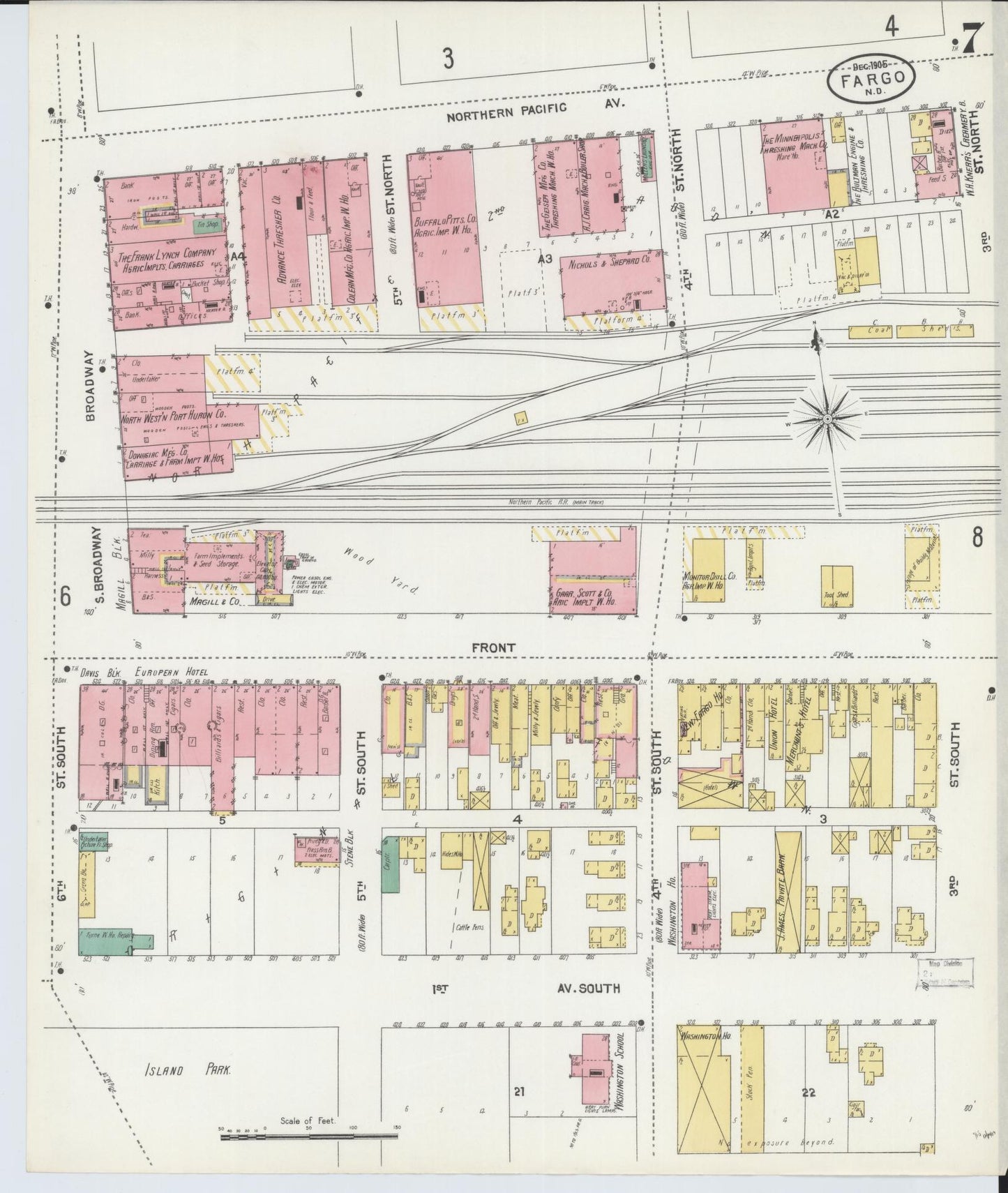 Sanborn Fire Insurance Map from Fargo, Cass County, North Dakota (1905), Sheet #0007 - Historic Sanborn Fire Insurance Map Print, vintage old map wall art, antique decor, genealogy gift, North Dakota North Dakota map