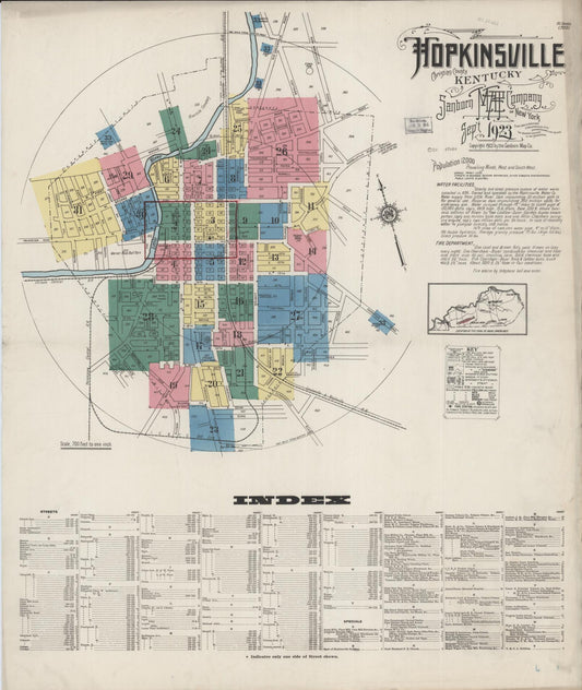 Sanborn Fire Insurance Map from Hopkinsville, Christian County, Kentucky (1923), Sheet #0001 - Complete Map Set gallery image, historic Sanborn map, vintage wall art, Kentucky Kentucky
