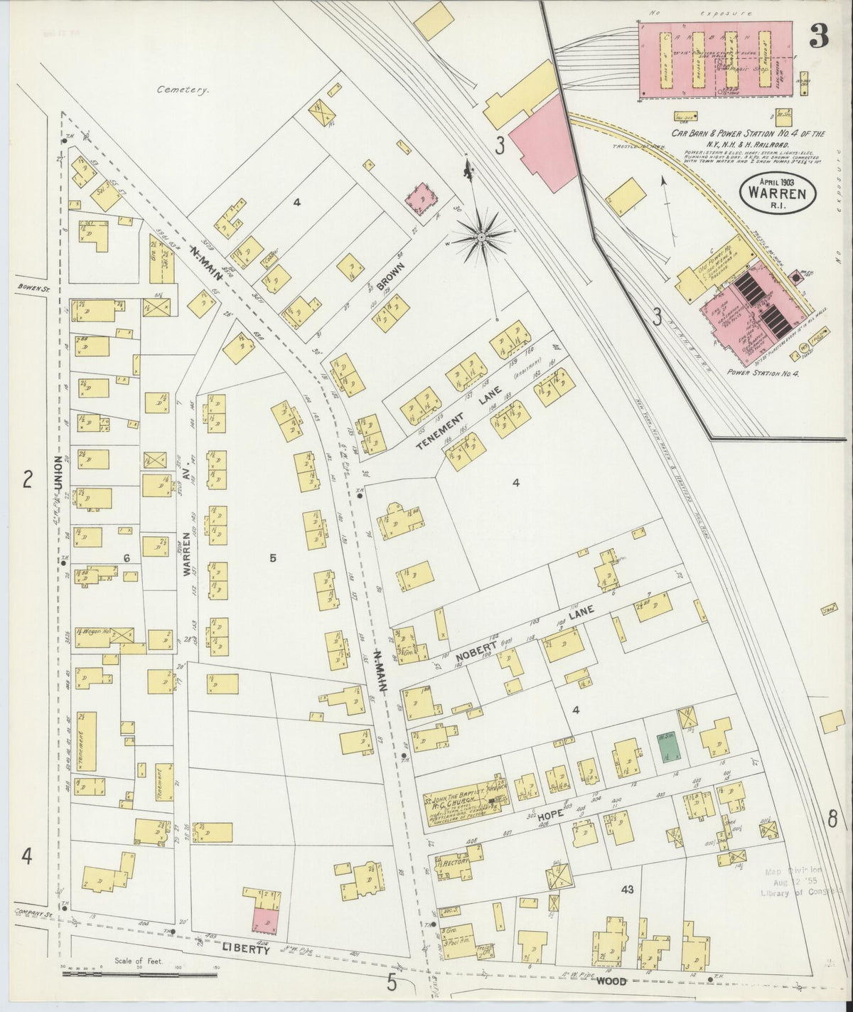 Sanborn Fire Insurance Map from Warren, Bristol County, Rhode Island (1903), Sheet #0003 - Complete Map Set gallery image, historic Sanborn map, vintage wall art, Rhode Island Rhode Island
