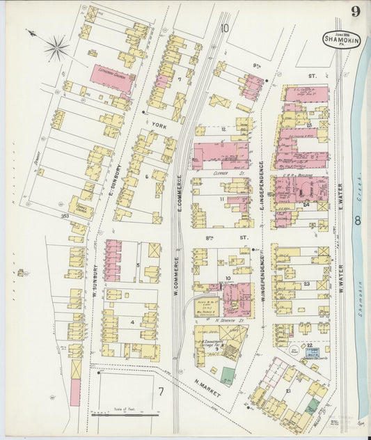 Sanborn Fire Insurance Map from Shamokin, Northumberland County, Pennsylvania (1896), Sheet #0009 - Historic Sanborn Fire Insurance Map Print, vintage old map wall art, antique decor, genealogy gift, Pennsylvania Pennsylvania map