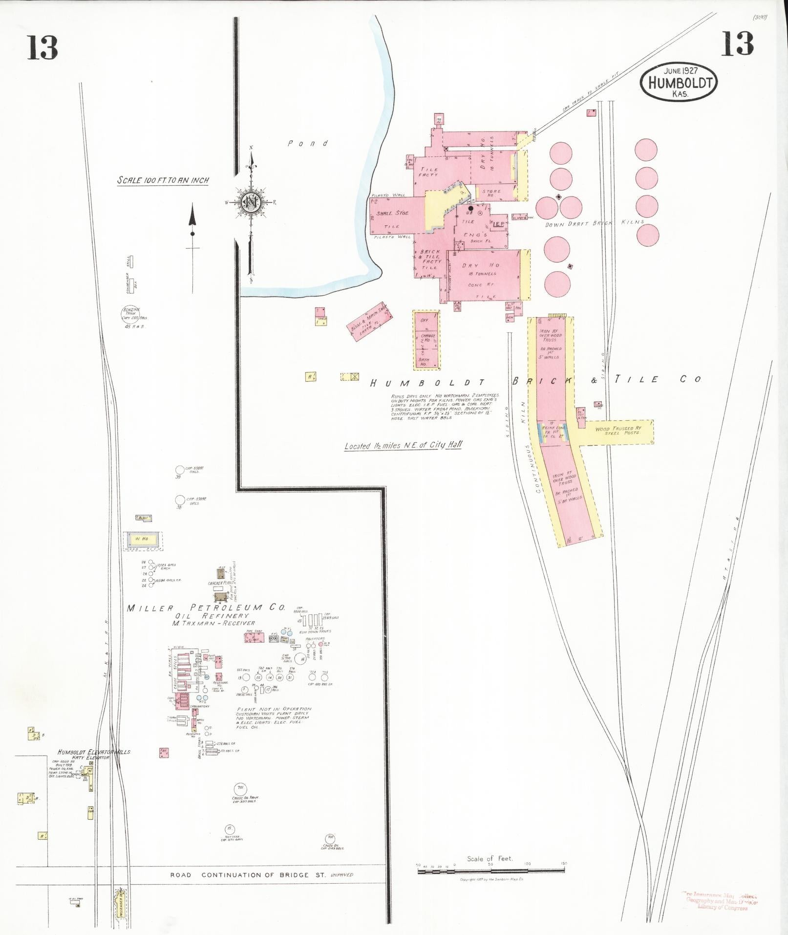 Sanborn Fire Insurance Map from Humboldt, Allen County, Kansas (1927), Sheet #0013 - Historic Sanborn Fire Insurance Map Print, vintage old map wall art, antique decor, genealogy gift, Kansas Kansas map