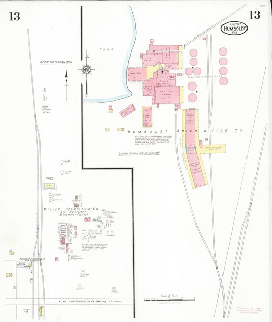 Sanborn Fire Insurance Map from Humboldt, Allen County, Kansas (1927), Sheet #0013 - Historic Sanborn Fire Insurance Map Print, vintage old map wall art, antique decor, genealogy gift, Kansas Kansas map