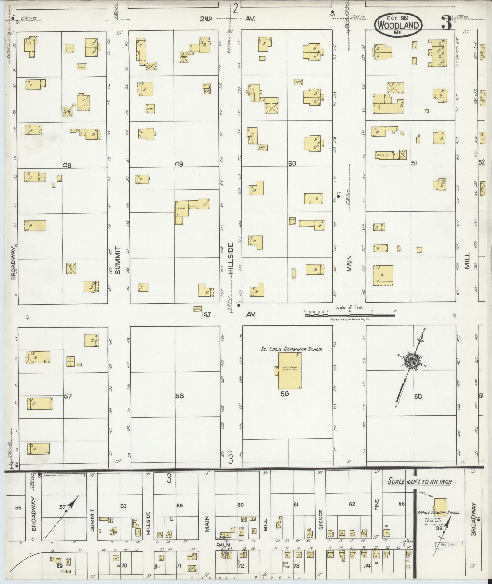 Sanborn Fire Insurance Map from Woodland, Washington County, Maine (1919), Sheet #0003 - Historic Sanborn Fire Insurance Map Print, vintage old map wall art, antique decor, genealogy gift, Maine Maine map