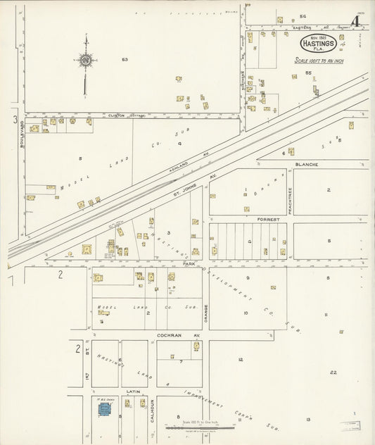 Sanborn Fire Insurance Map from Hastings, St. Johns County, Florida (1921), Sheet #0004 - Historic Sanborn Fire Insurance Map Print, vintage old map wall art, antique decor, genealogy gift, Florida Florida map