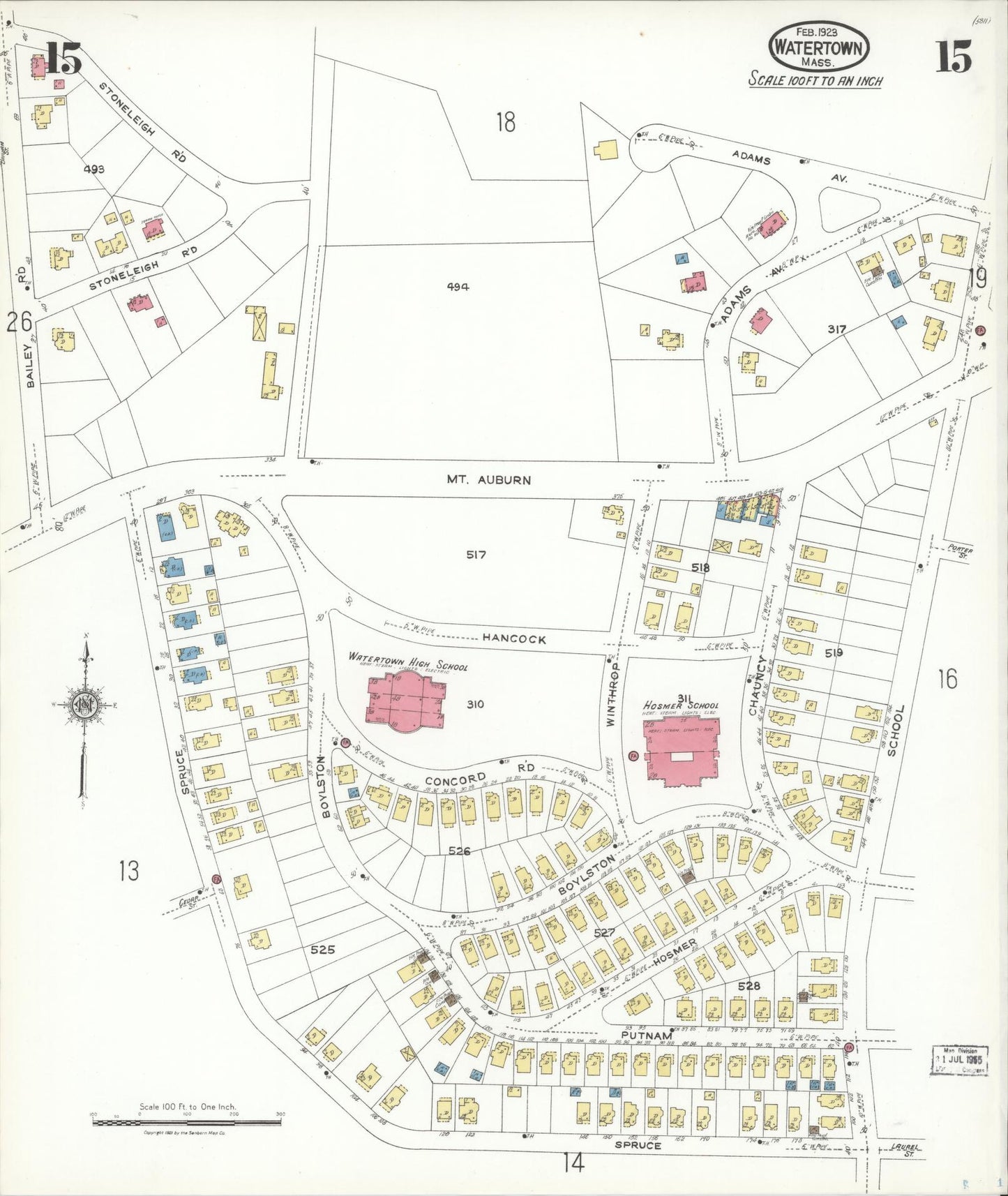 Sanborn Fire Insurance Map from Watertown, Middlesex County, Massachusetts (1923), Sheet #0015 - Complete Map Set gallery image, historic Sanborn map, vintage wall art, Massachusetts Massachusetts