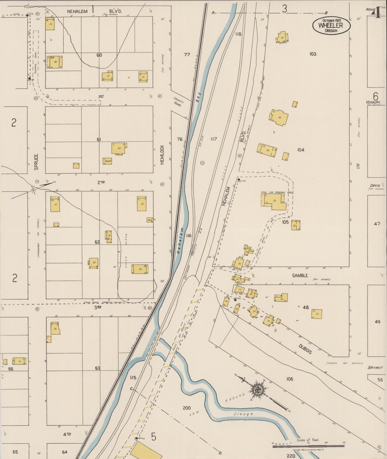 Sanborn Fire Insurance Map from Wheeler, Tillamook County, Oregon (1921), Sheet #0004 - Complete Map Set gallery image, historic Sanborn map, vintage wall art, Oregon Oregon