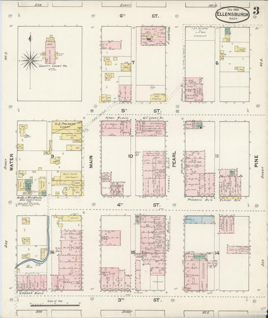 Sanborn Fire Insurance Map from Ellensburg, Kittitas County, Washington (1889), Sheet #0003 - Historic Sanborn Fire Insurance Map Print, vintage old map wall art, antique decor, genealogy gift, Washington Washington map