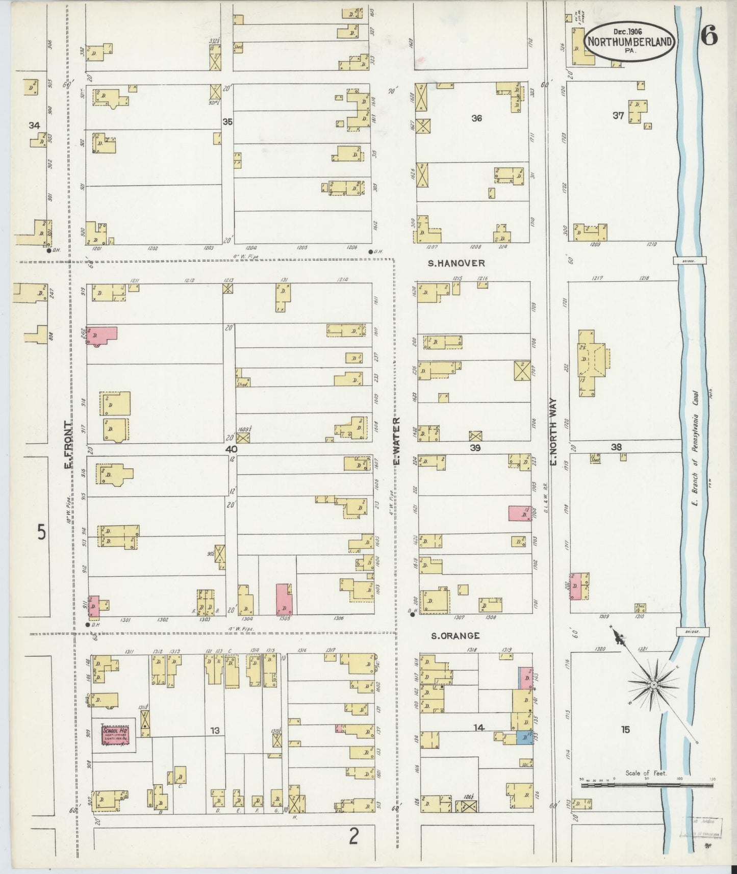 Sanborn Fire Insurance Map from Northumberland, Northumberland County, Pennsylvania (1906), Sheet #0006 - Complete Map Set gallery image, historic Sanborn map, vintage wall art, Pennsylvania Pennsylvania