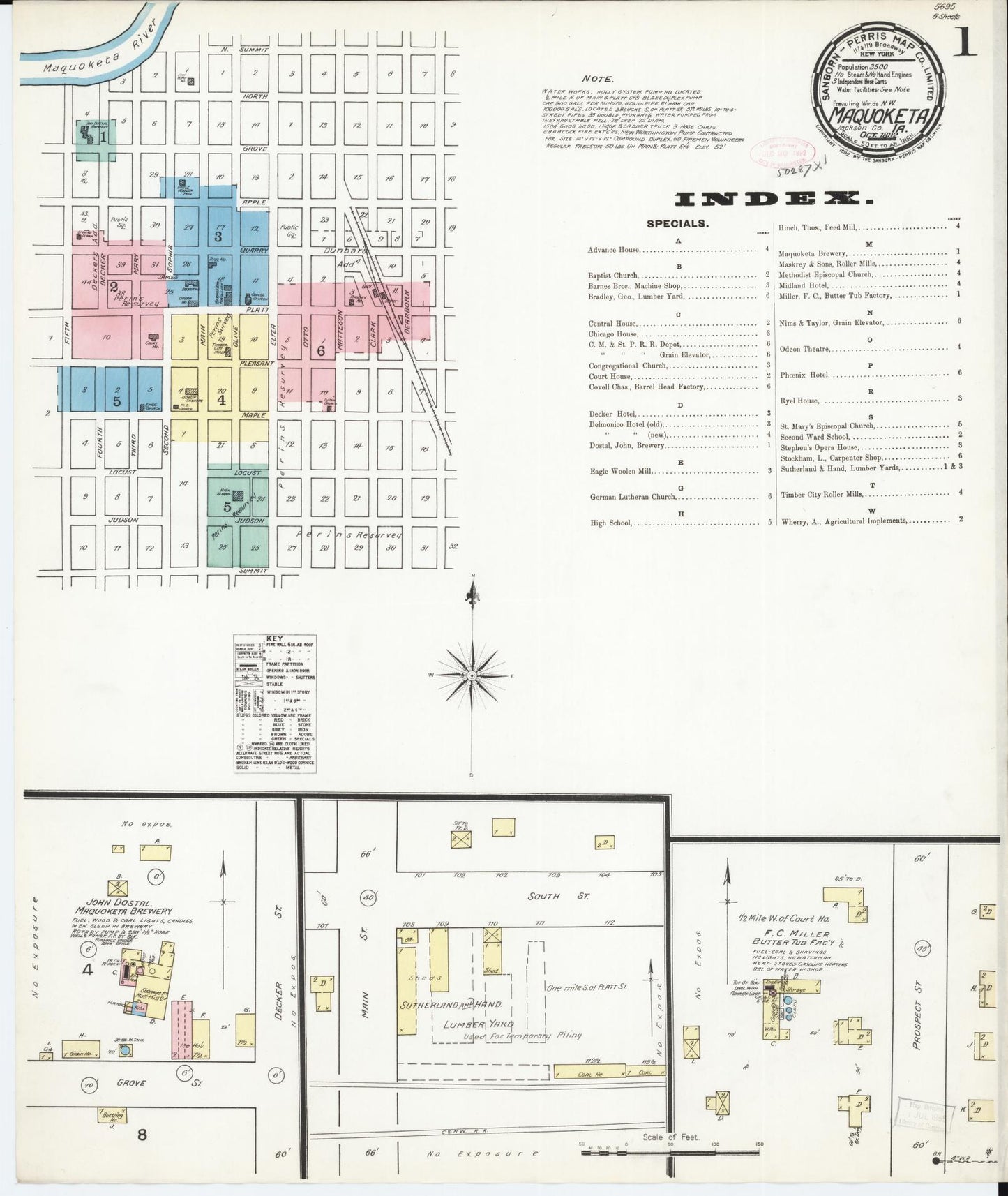 Sanborn Fire Insurance Map from Maquoketa, Jackson County, Iowa (1892), Sheet #0001 - Historic Sanborn Fire Insurance Map Print