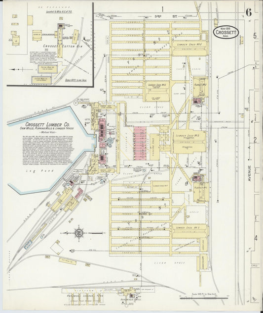 Sanborn Fire Insurance Map from Crossett, Ashley County, Arkansas (1914), Sheet #0006 - Historic Sanborn Fire Insurance Map Print, vintage old map wall art, antique decor, genealogy gift, Arkansas Arkansas map