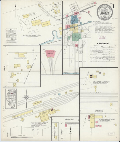 Sanborn Fire Insurance Map from Seneca, La Salle County, Illinois (1913), Sheet #0001 - Historic Sanborn Fire Insurance Map Print, vintage old map wall art, antique decor, genealogy gift, Illinois Illinois map