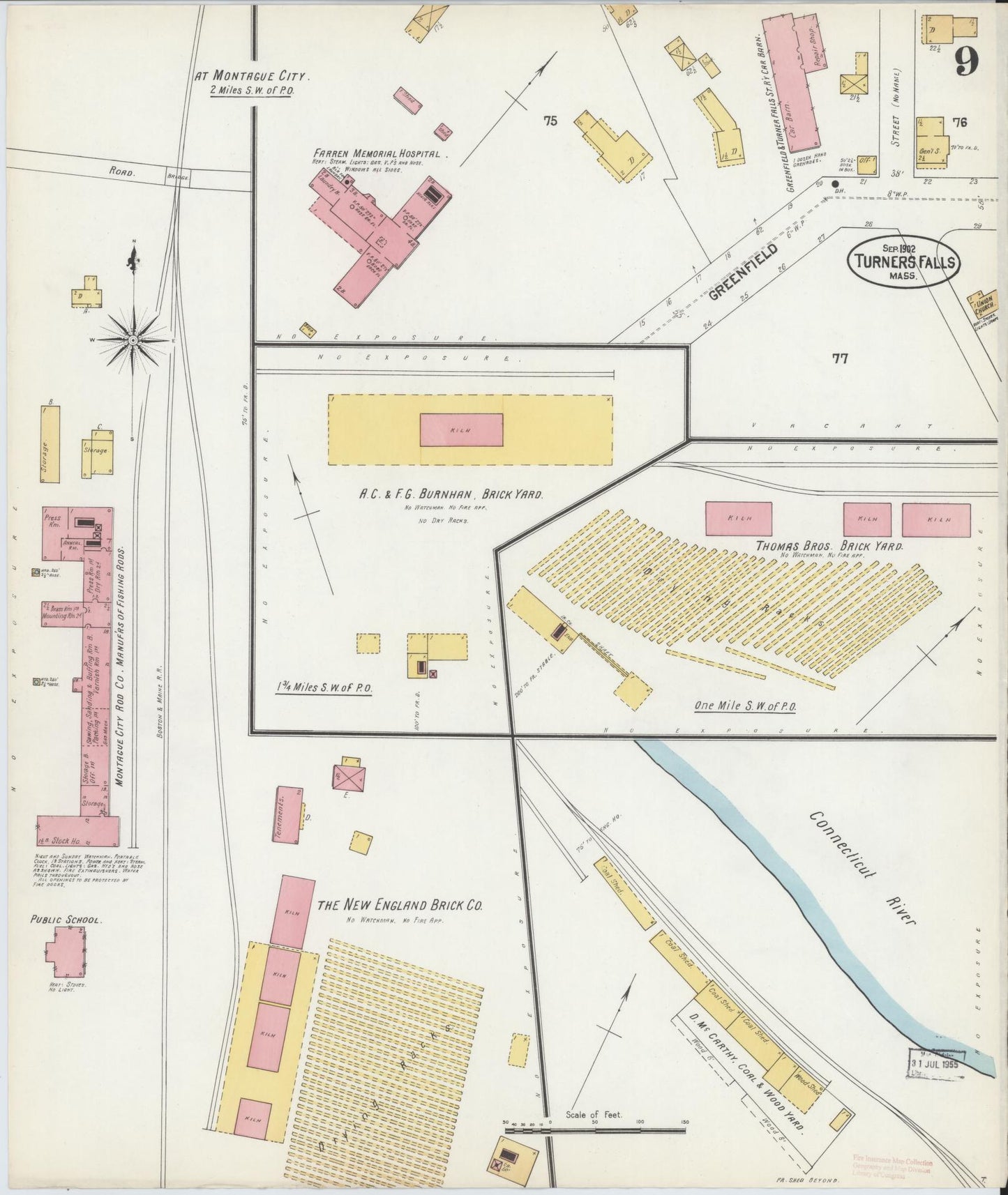 Sanborn Fire Insurance Map from Turners Falls, Franklin County, Massachusetts (1902), Sheet #0009 - Complete Map Set gallery image, historic Sanborn map, vintage wall art, Massachusetts Massachusetts