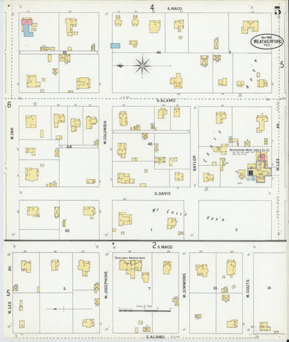Sanborn Fire Insurance Map from Weatherford, Parker County, Texas (1900), Sheet #0005 - Complete Map Set gallery image, historic Sanborn map, vintage wall art, Texas Texas